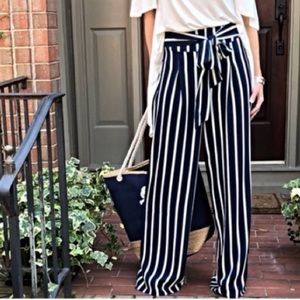 Blue and white wide leg pants